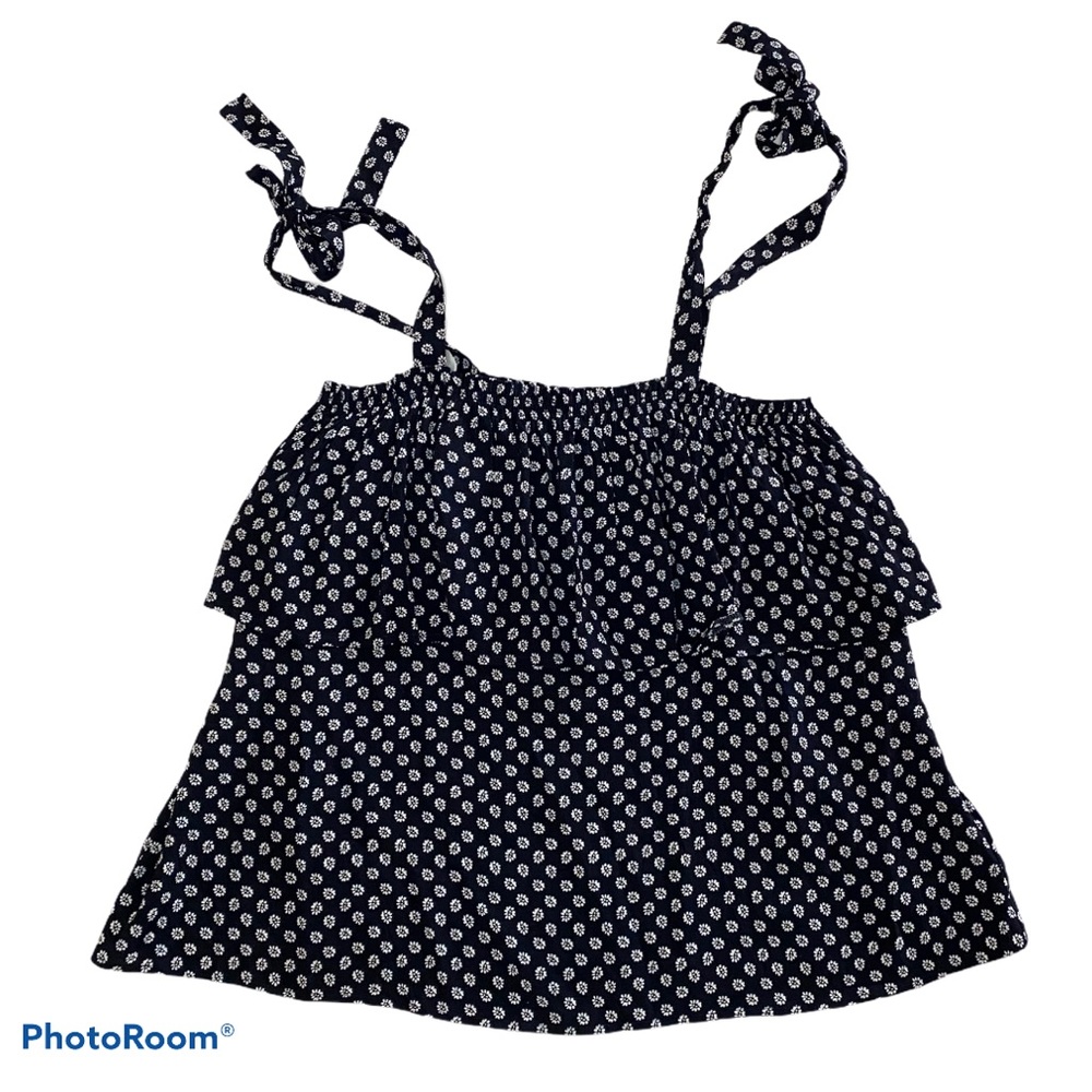 PAIGE Ruffle Bow Tie Strap Tank Top Navy Size SM